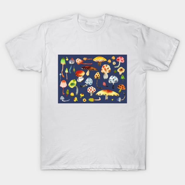 Enchanted Mushroom Watercolor Fantasy T-Shirt by chuyi